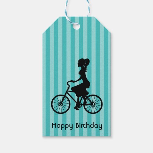 Happy Birthday Retro Girl Bike Rider Gift Tags