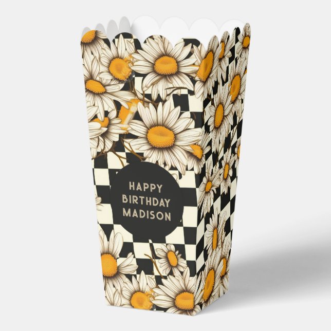 Happy Birthday Retro Groovy Daisy Checkerboard Favor Boxes (Front)