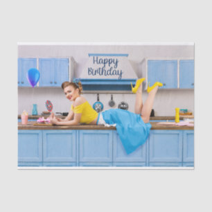 Happy Birthday Retro Housewife Making Cupcakes  Tissue Paper