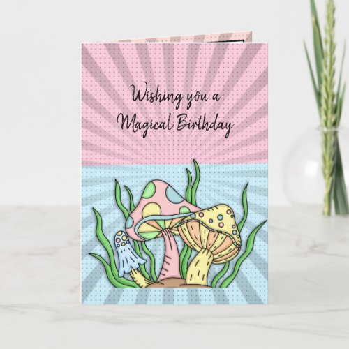 Happy Birthday Retro Mushrooms and Coloring page  Card