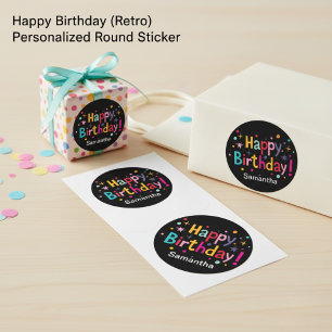 Happy Birthday (Retro) Personalized Round Sticker