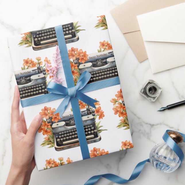 Happy Birthday Retro Typewriter Wrapping Paper (Gifting)