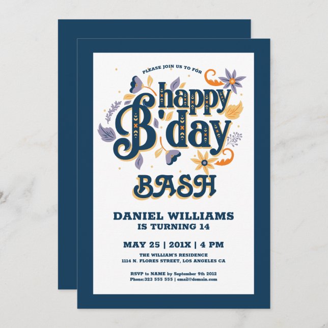 Happy Birthday retro typography design Invitation (Front/Back)
