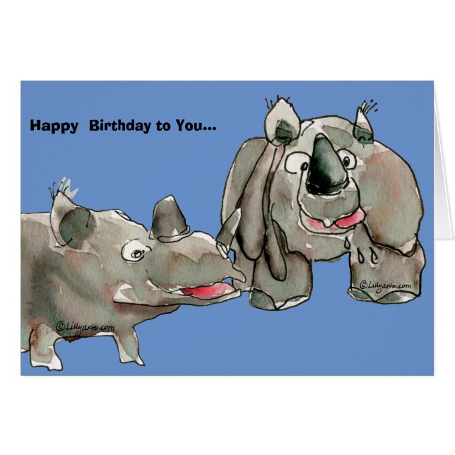 Happy Birthday Rhino Cartoon Cards (Front Horizontal)