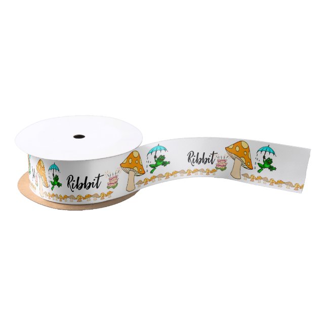Happy Birthday Ribbit Frog Mushroom Frogging Satin Satin Ribbon (Spool)