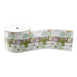 Happy Birthday Ribbon, Friends Family Frog Grosgrain Ribbon