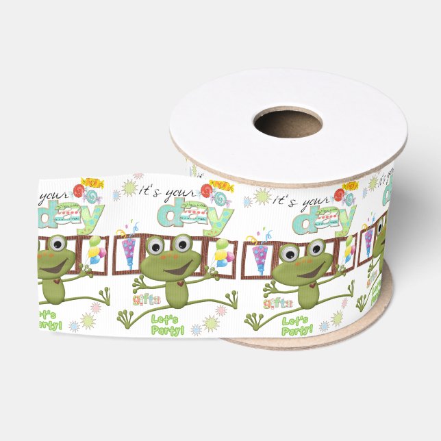 Happy Birthday Ribbon, Friends Family Frog  Grosgrain Ribbon (Spool)