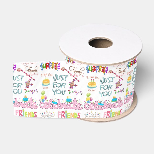 Happy Birthday Ribbon, Friends Family Surprise Grosgrain Ribbon (Spool)