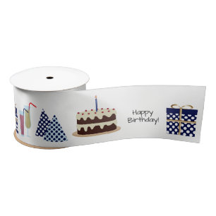 Happy Birthday Ribbon - in navy blue, 3''