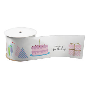 Happy Birthday Ribbon - in pink and blue, 3''