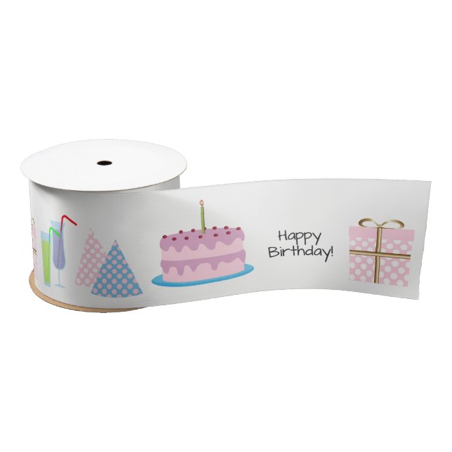 Happy Birthday Ribbon - in pink and blue, 3'' (Spool)