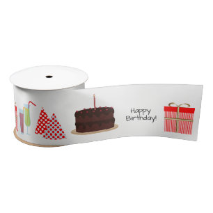Happy Birthday Ribbon - in red, 3''