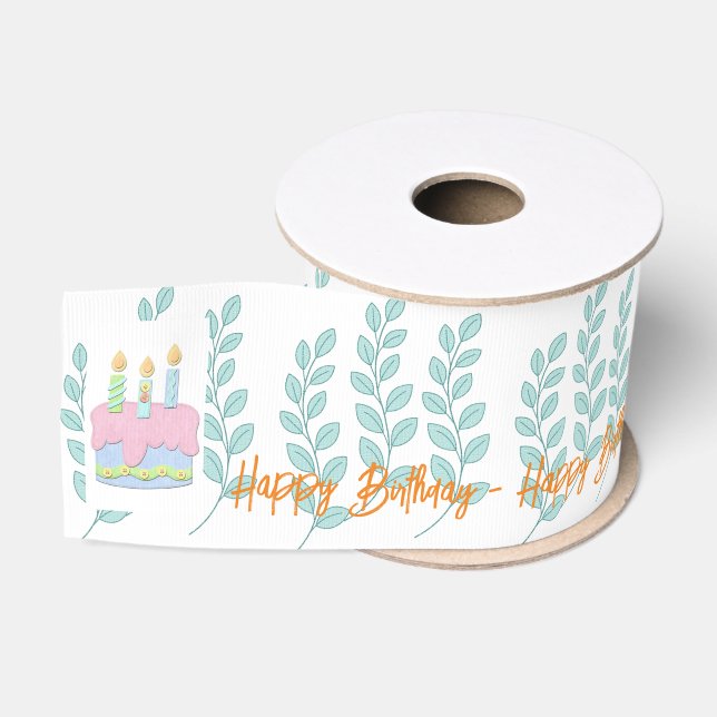Happy Birthday Ribbon, Leaves Nature  Grosgrain Ribbon (Spool)