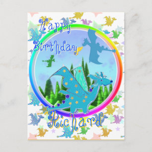 Happy Birthday Richard Cartoon Dragons Postcard