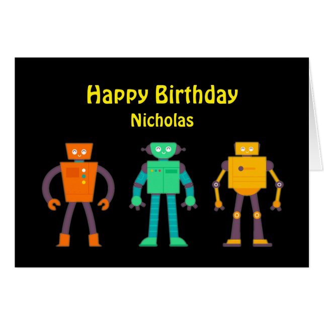 Happy Birthday Robot Awesome Boy Fun Cards (Front Horizontal)