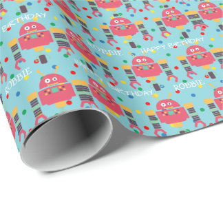 Happy Birthday Robot Pattern Wrapping Paper