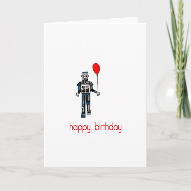 Happy birthday robot with balloon card (Front)