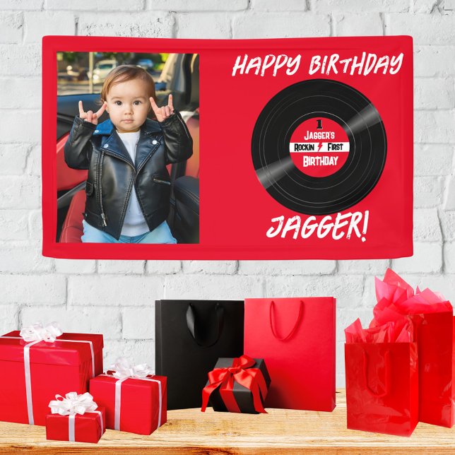 Happy Birthday Rock and Roll Vinyl Record Photo Banner (Vinyl record rock and roll happy birthday photo banner)