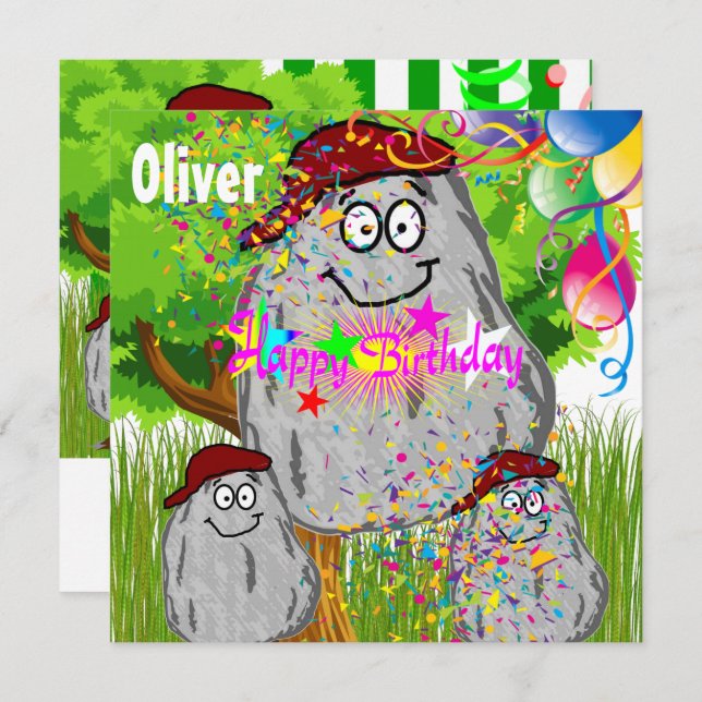 Happy Birthday Rock PotatoCard Invitation Balloons (Front/Back)