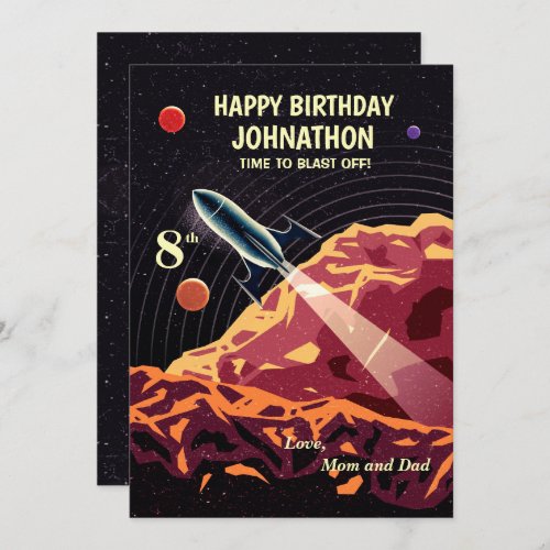 Happy Birthday Rocket Astronaut Kids Custom Card 
