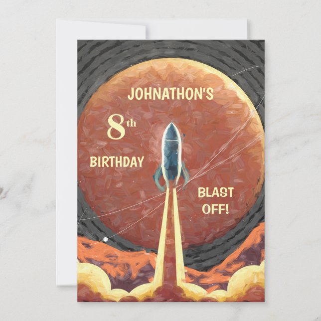 Happy Birthday Rocket Child Fun Custom Card (Front)