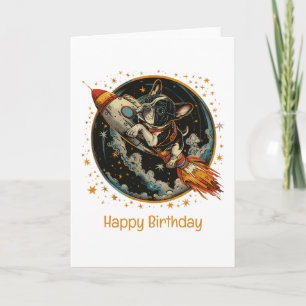 Happy Birthday Rocket Ship French Bulldog Card