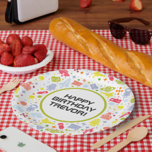 Happy Birthday Rocket Ships Green Paper Plates