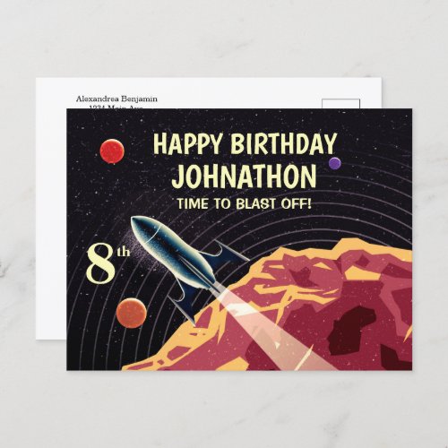 Happy Birthday Rocket Spaceship Universe Custom Postcard