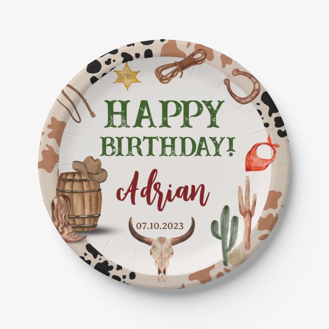 Happy birthday Rodeo Party Cowboy  Paper Plates (Front)