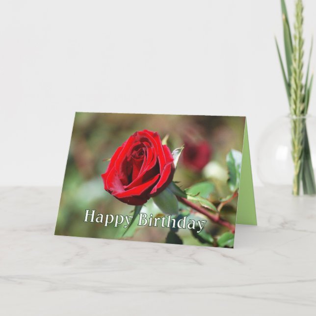 Happy Birthday Romantic Red Rose Card (Front)