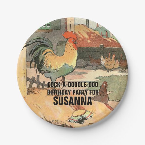 Happy Birthday Rooster Illustrated Paper Plates