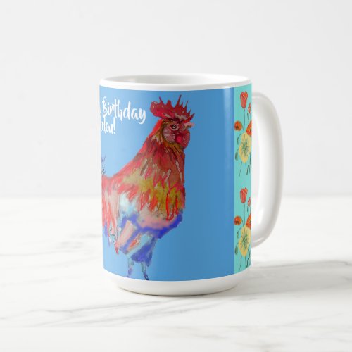 Happy Birthday Rooster Orange Poppy Woman Name Mug