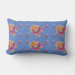 Happy Birthday Rose floral ladies Denim Blue Lumbar Pillow