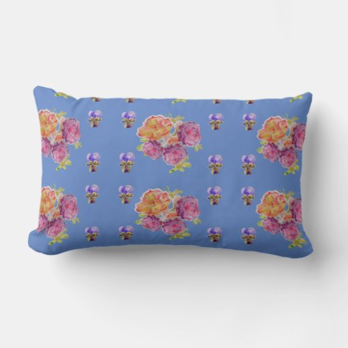 Happy Birthday Rose floral ladies Denim Blue Lumbar Pillow