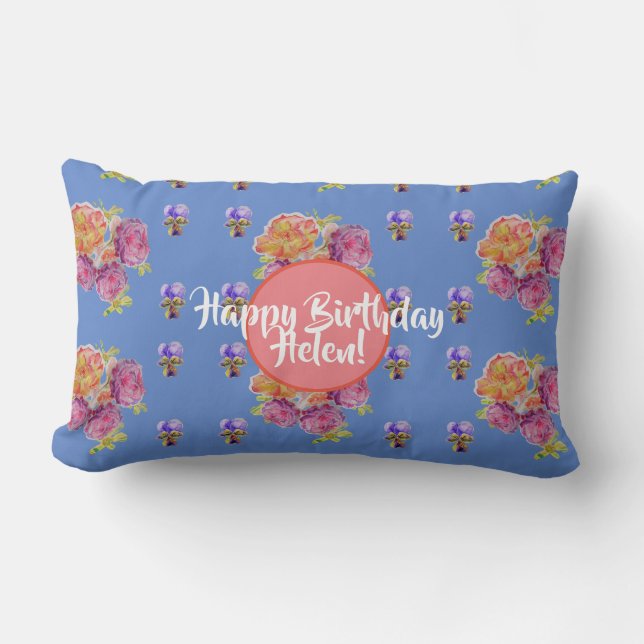 Happy Birthday Rose floral ladies Name Cuchion Lumbar Pillow (Front)