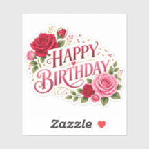 Happy Birthday Rose Flower Sticker