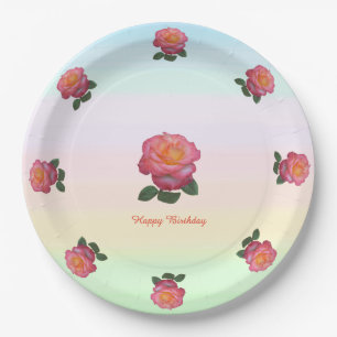 Happy Birthday Rose Flowers Paper Plates