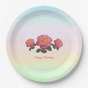 Happy Birthday Rose Flowers Paper Plates