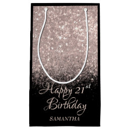Happy Birthday Rose Gold &amp;  Black Glitter Any Age Small Gift Bag