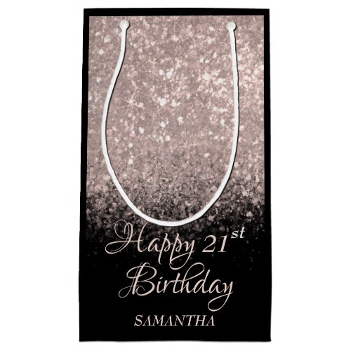 Happy Birthday Rose Gold   Black Glitter Any Age Small Gift Bag
