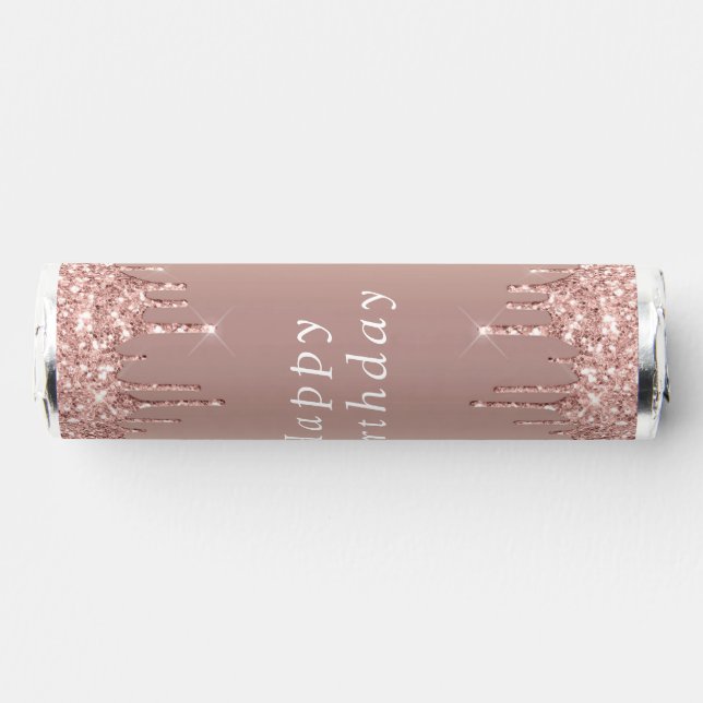 Happy Birthday - Rose Gold Blush Glitter Drips Breath Savers® Mints (Front)