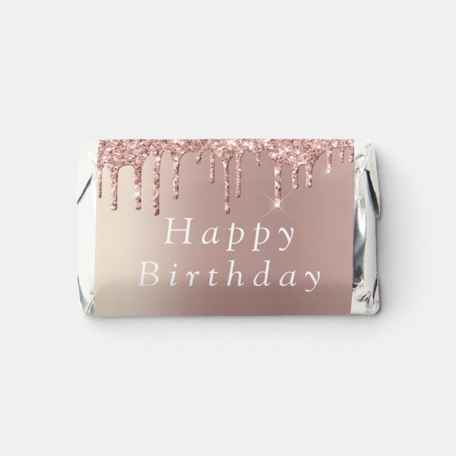 Happy Birthday - Rose Gold Blush Glitter Drips Hershey's Miniatures (Front)