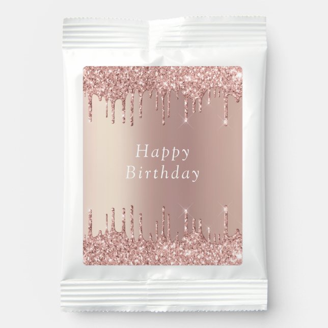 Happy Birthday Rose Gold Blush Glitter Gift Margarita Drink Mix (Front)