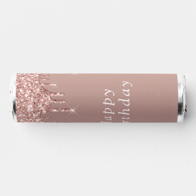 Happy Birthday - Rose Gold Blush Sparkle Drips Breath Savers® Mints (Front)