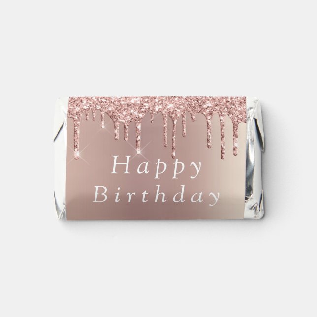 Happy Birthday - Rose Gold Blush Sparkle Drips Hershey's Miniatures (Front)