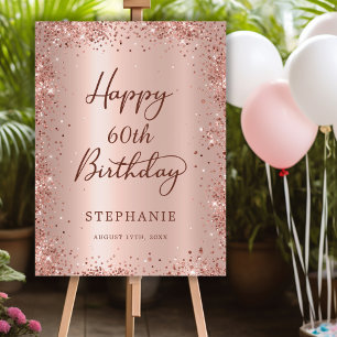 Happy Birthday Rose Gold Glitter 60th Welcome Foam Board