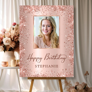 Happy Birthday Rose Gold Glitter Photo Welcome Foam Board