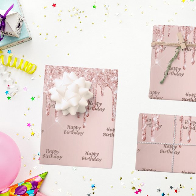 Happy birthday rose gold glitter pink sparkle wrapping paper sheets (Creator Uploaded)