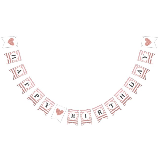 Happy Birthday Rose Gold Stripe Chic Party Bunting Flags (All)