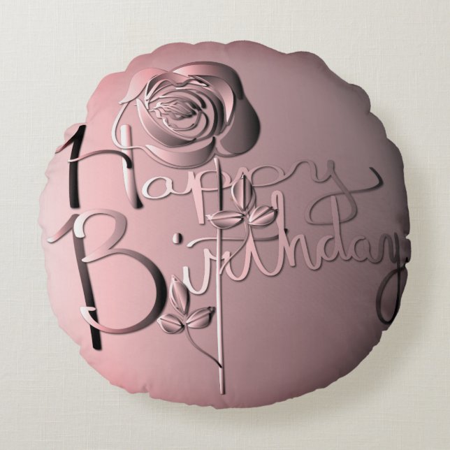 "Happy Birthday" Rose Original Artwork Round Pillow (Front)